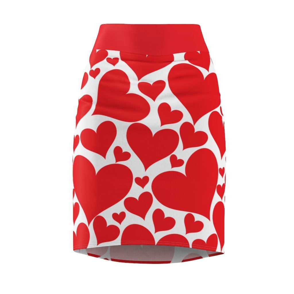 Womens Pencil Mini Skirt, Love Red Hearts, S867849 - VirtuousWares:Global