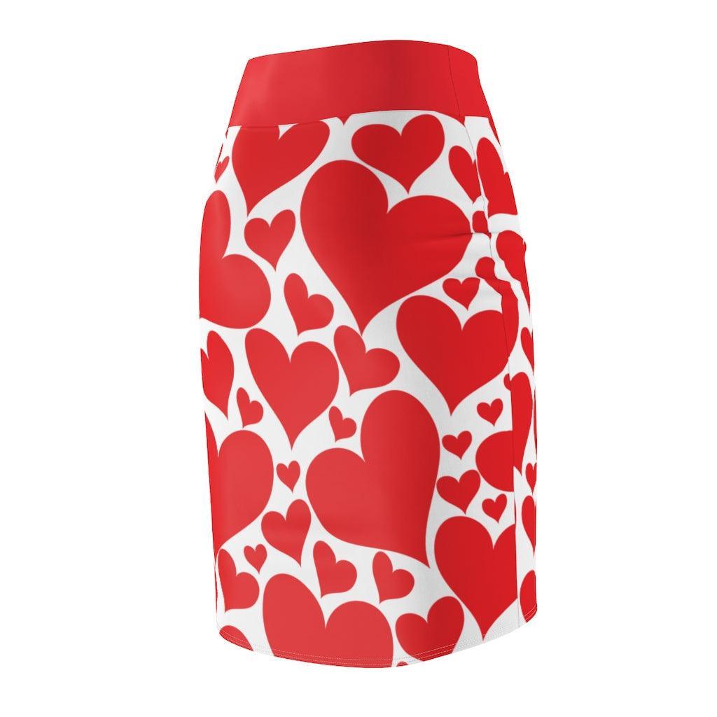 Womens Pencil Mini Skirt, Love Red Hearts, S867849 - VirtuousWares:Global