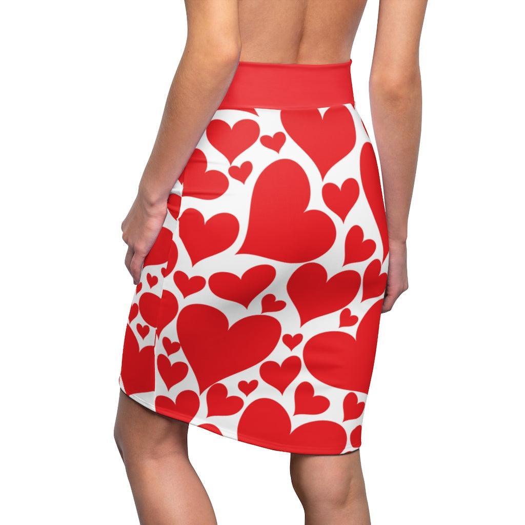 Womens Pencil Mini Skirt, Love Red Hearts, S867849 - VirtuousWares:Global