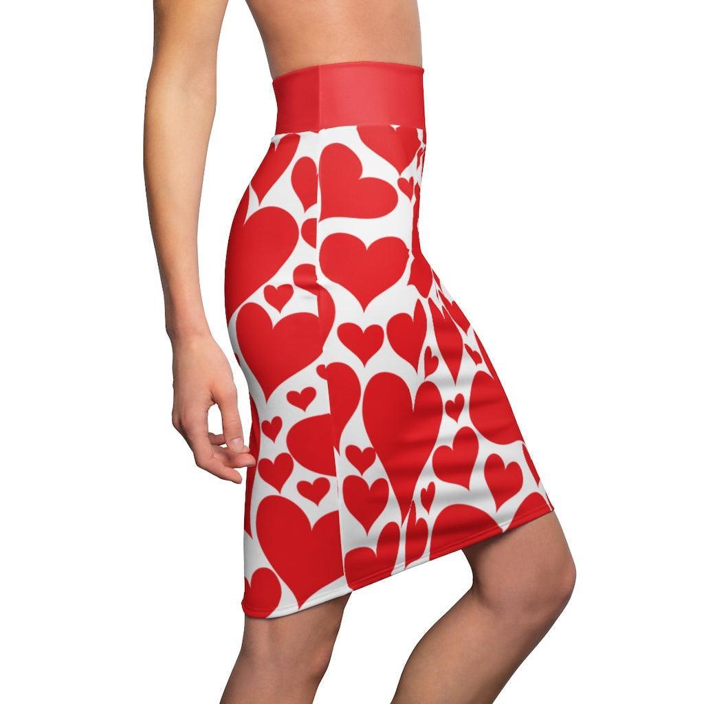 Womens Pencil Mini Skirt, Love Red Hearts, S867849 - VirtuousWares:Global