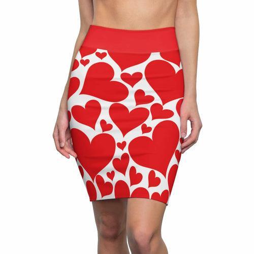 Womens Pencil Mini Skirt, Love Red Hearts, S867849 - VirtuousWares:Global