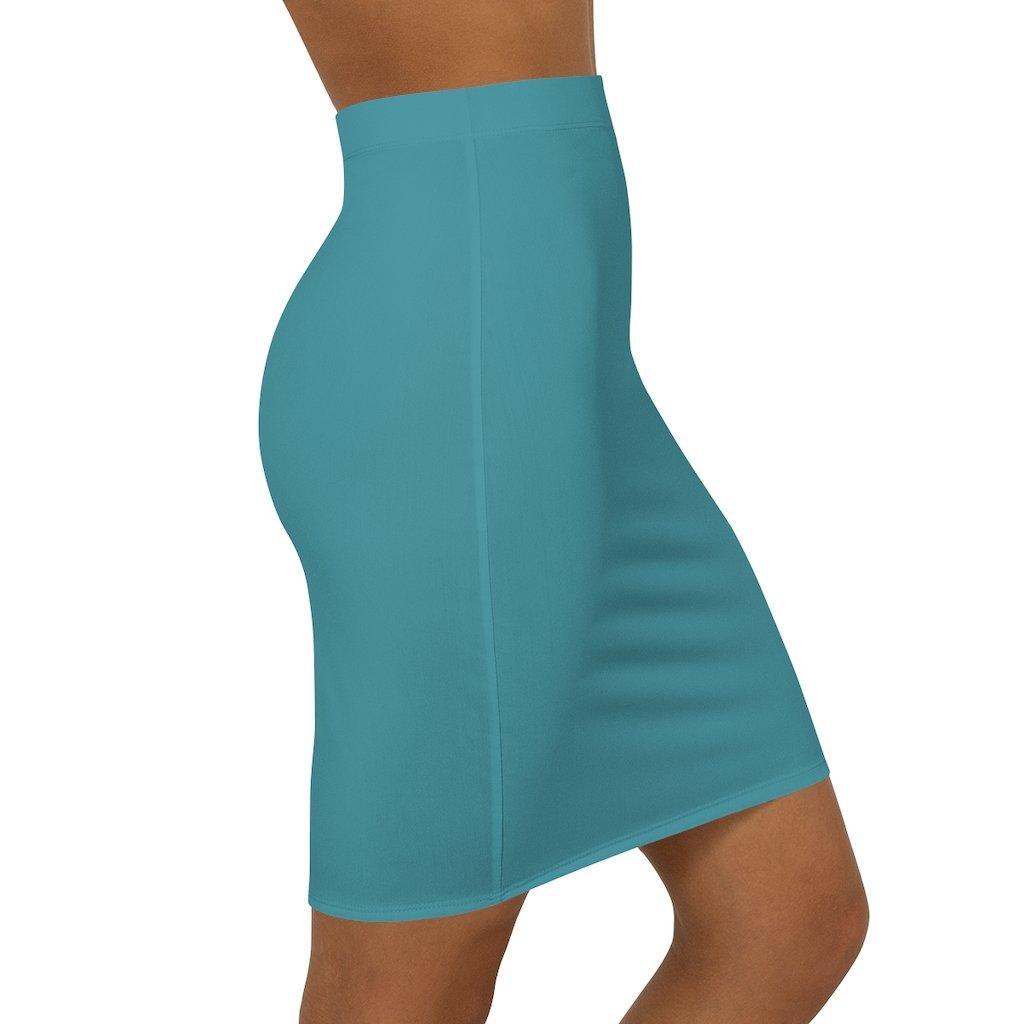 Womens Pencil Skirt, Aqua Green Stretch Mini - VirtuousWares:Global