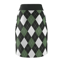 Womens Pencil Skirt, Green And White Argyle Stretch Mini, S510537 - VirtuousWares:Global