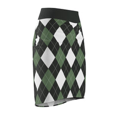 Womens Pencil Skirt, Green And White Argyle Stretch Mini, S510537 - VirtuousWares:Global