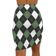 Womens Pencil Skirt, Green And White Argyle Stretch Mini2 - VirtuousWares:Global