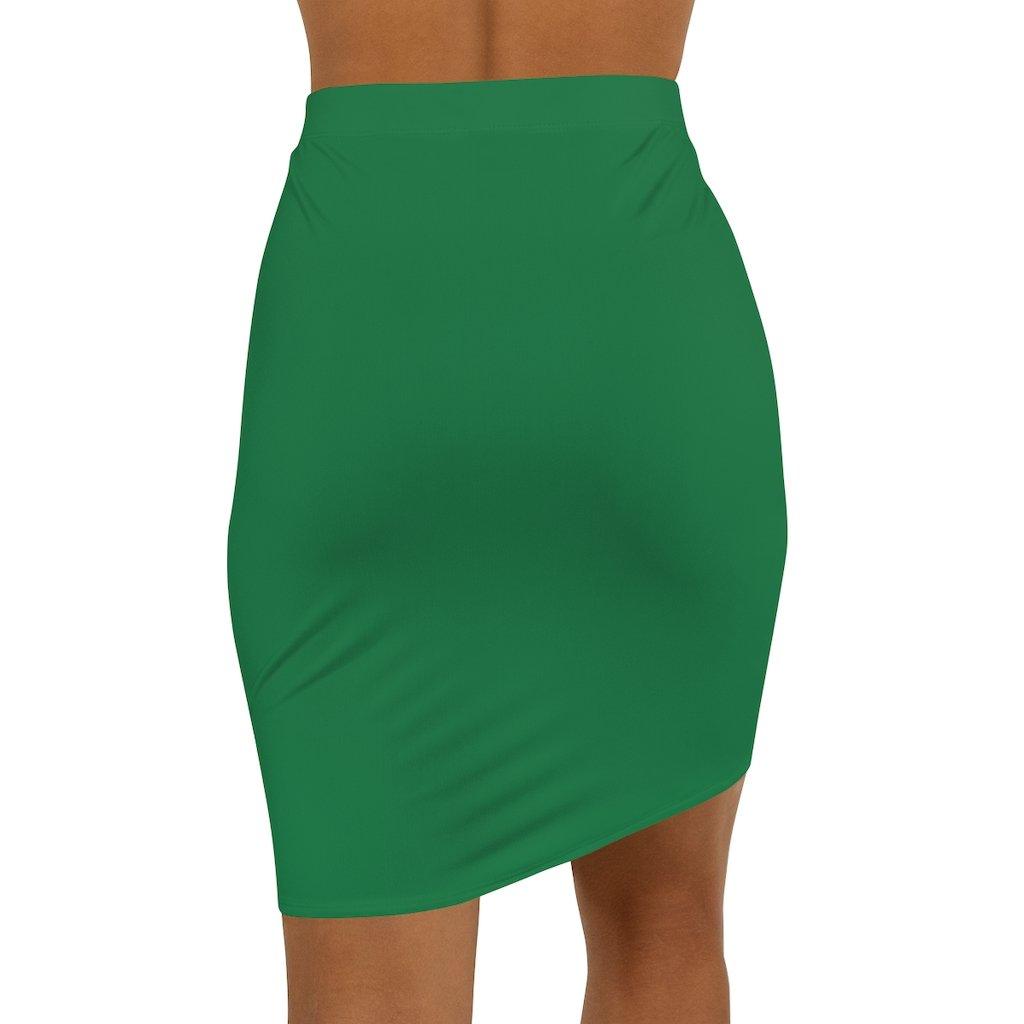 Womens Pencil Skirt, Green Stretch Mini - VirtuousWares:Global