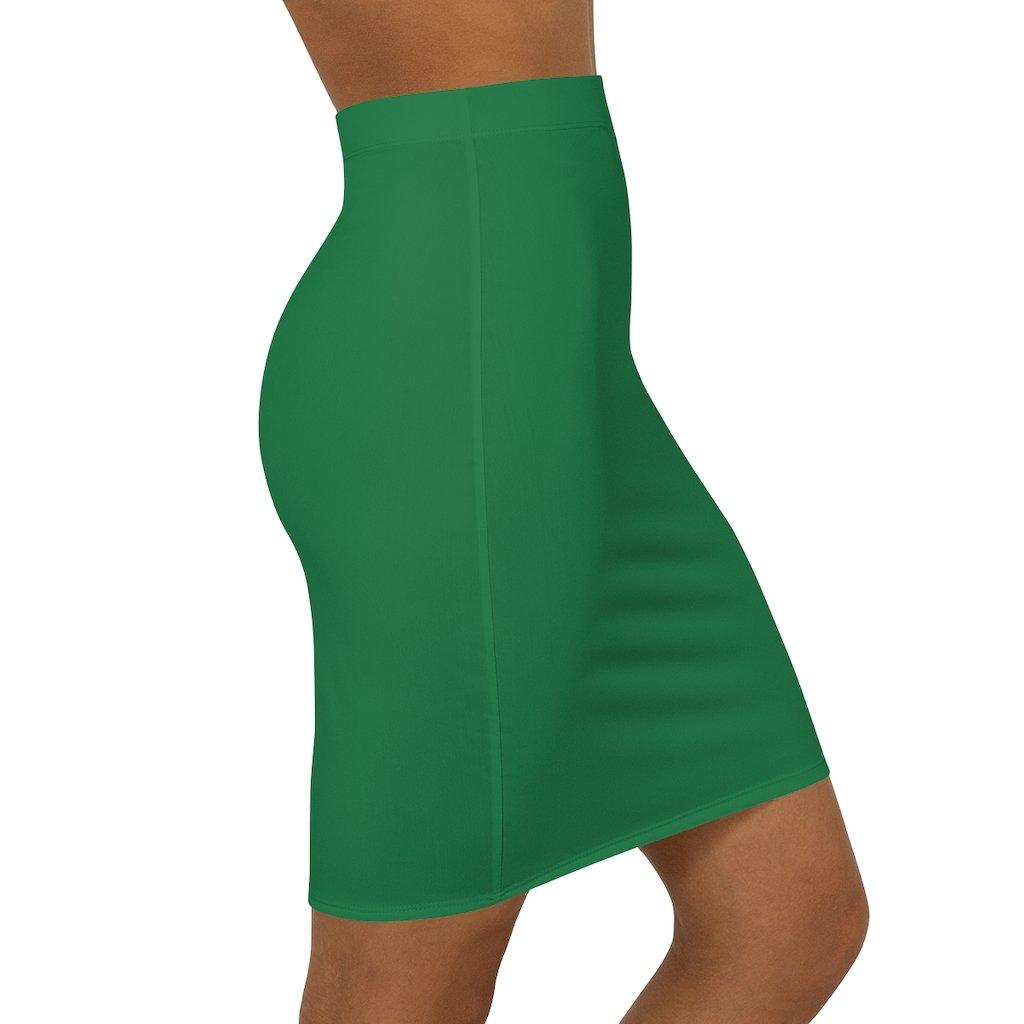 Womens Pencil Skirt, Green Stretch Mini - VirtuousWares:Global