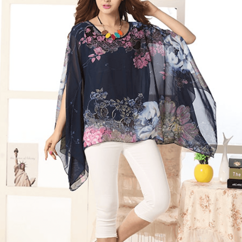 Womens Peony Batwing Chiffon Top - VirtuousWares:Global