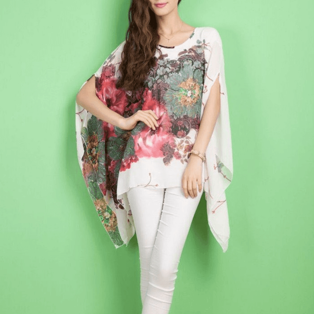 Womens Peony Batwing Chiffon Top - VirtuousWares:Global