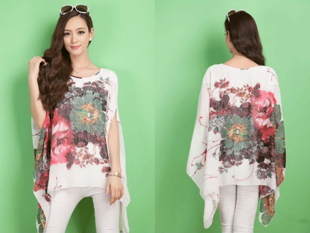 Womens Peony Batwing Chiffon Top - VirtuousWares:Global