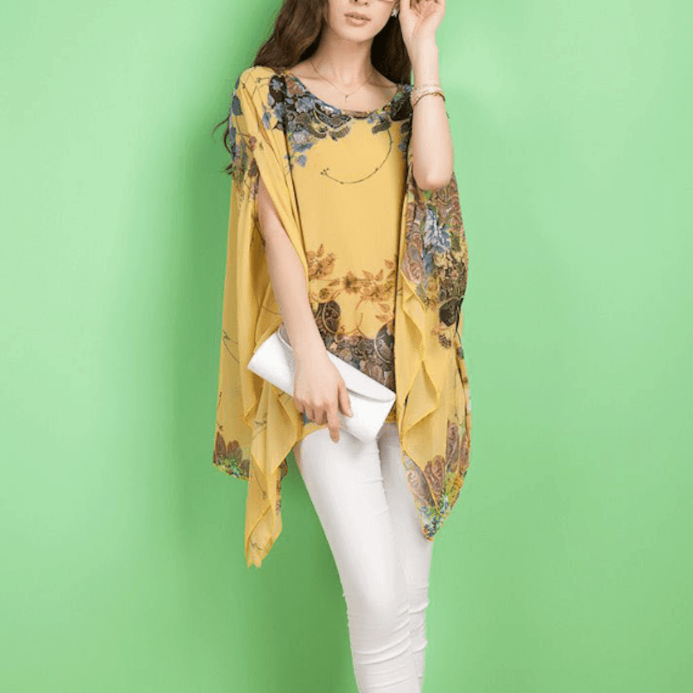 Womens Peony Batwing Chiffon Top - VirtuousWares:Global