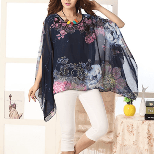 Womens Peony Batwing Chiffon Top - VirtuousWares:Global
