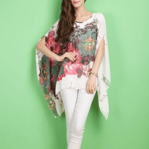 Womens Peony Batwing Chiffon Top - VirtuousWares:Global