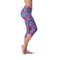 Womens Purple Pink Mermaid Capri Leggings - VirtuousWares:Global