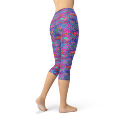 Womens Purple Pink Mermaid Capri Leggings - VirtuousWares:Global