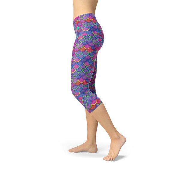 Womens Purple Pink Mermaid Capri Leggings - VirtuousWares:Global