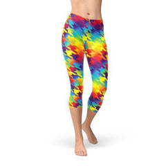 Womens Rainbow Houndstooth Capri Leggings - VirtuousWares:Global