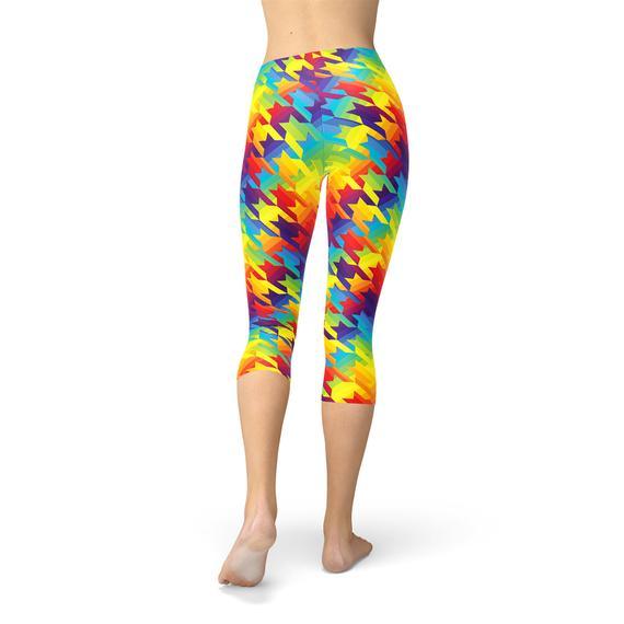 Womens Rainbow Houndstooth Capri Leggings - VirtuousWares:Global