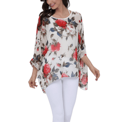 Womens Rose Floral Print Chiffon Top - VirtuousWares:Global