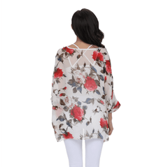Womens Rose Floral Print Chiffon Top - VirtuousWares:Global