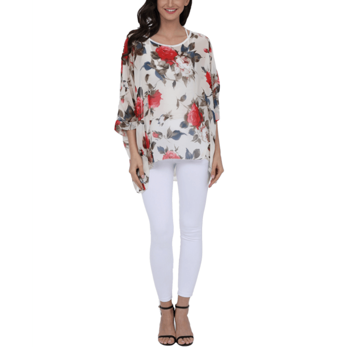Womens Rose Floral Print Chiffon Top - VirtuousWares:Global