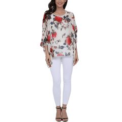 Womens Rose Floral Print Chiffon Top - VirtuousWares:Global