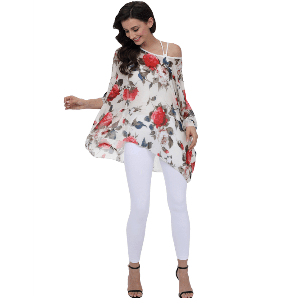 Womens Rose Floral Print Chiffon Top - VirtuousWares:Global