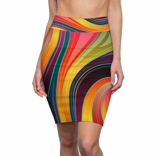 Womens Skirt, Multicolor Abstract Swirl Style Skirt - VirtuousWares:Global