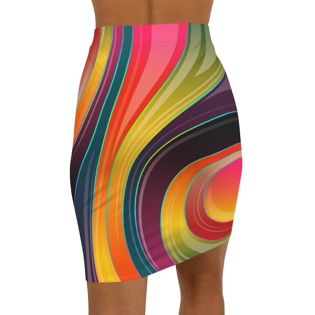 Womens Skirt, Multicolor Abstract Swirl Style Skirt - VirtuousWares:Global