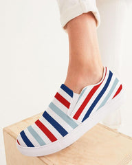 Womens Sneakers - Canvas Slip On Shoes, Red White Blue Striped Print - VirtuousWares:Global