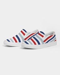 Womens Sneakers - Canvas Slip On Shoes, Red White Blue Striped Print - VirtuousWares:Global