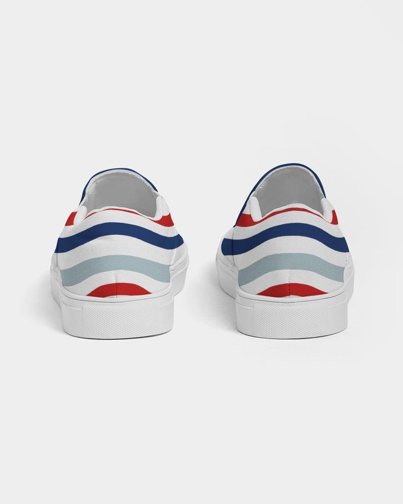 Womens Sneakers - Canvas Slip On Shoes, Red White Blue Striped Print - VirtuousWares:Global