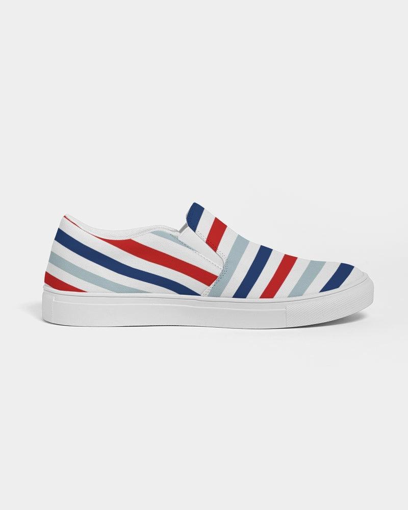 Womens Sneakers - Canvas Slip On Shoes, Red White Blue Striped Print - VirtuousWares:Global