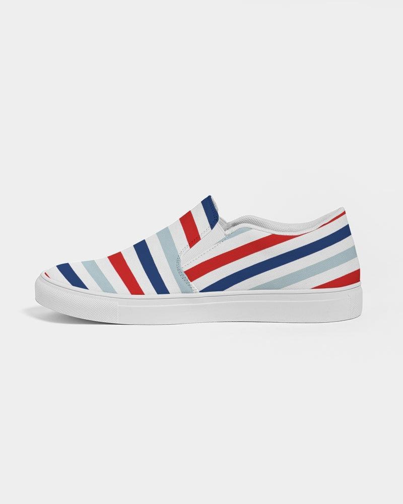 Womens Sneakers - Canvas Slip On Shoes, Red White Blue Striped Print - VirtuousWares:Global