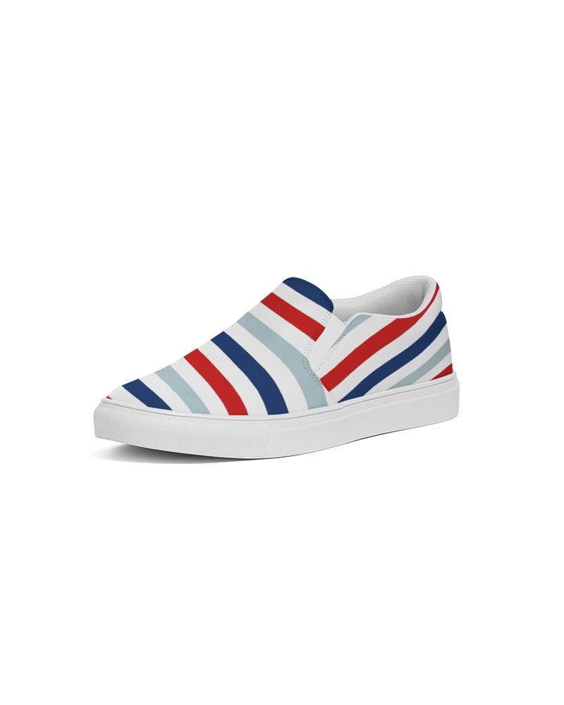 Womens Sneakers - Canvas Slip On Shoes, Red White Blue Striped Print - VirtuousWares:Global