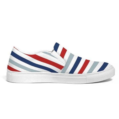 Womens Sneakers - Canvas Slip On Shoes, Red White Blue Striped Print - VirtuousWares:Global