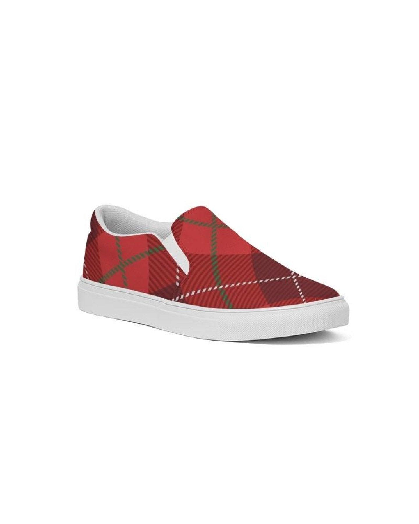 Womens Sneakers - Red Plaid Canvas Sports Shoes / Slip-on - VirtuousWares:Global
