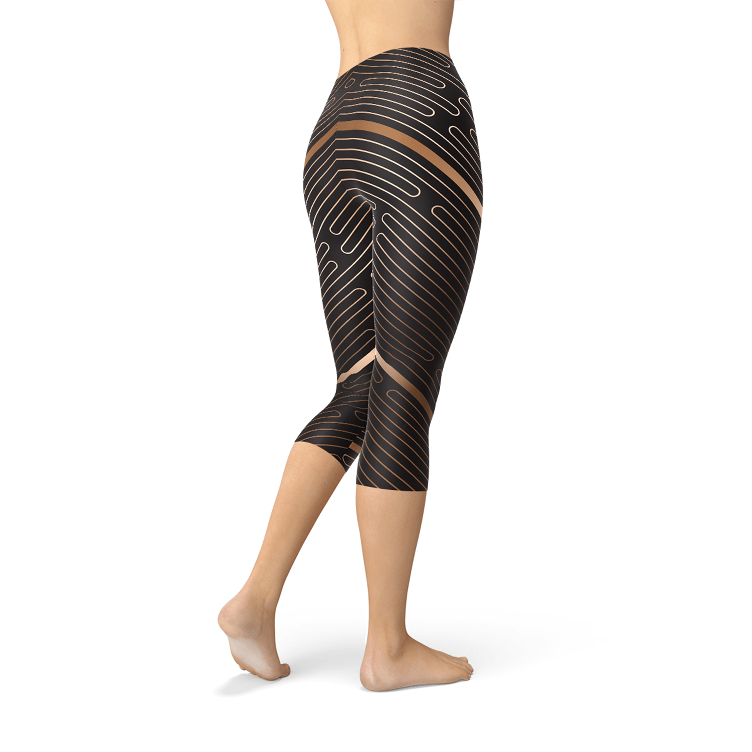 Womens Striped Lines Sports Brown Capri Leggings - VirtuousWares:Global