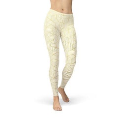 Womens White Leggings w/ Geometric Cubes - VirtuousWares:Global