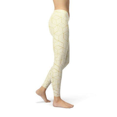 Womens White Leggings w/ Geometric Cubes - VirtuousWares:Global