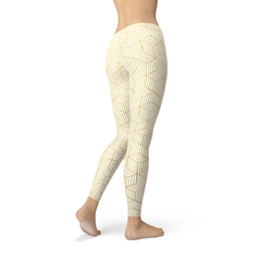 Womens White Leggings w/ Geometric Cubes - VirtuousWares:Global