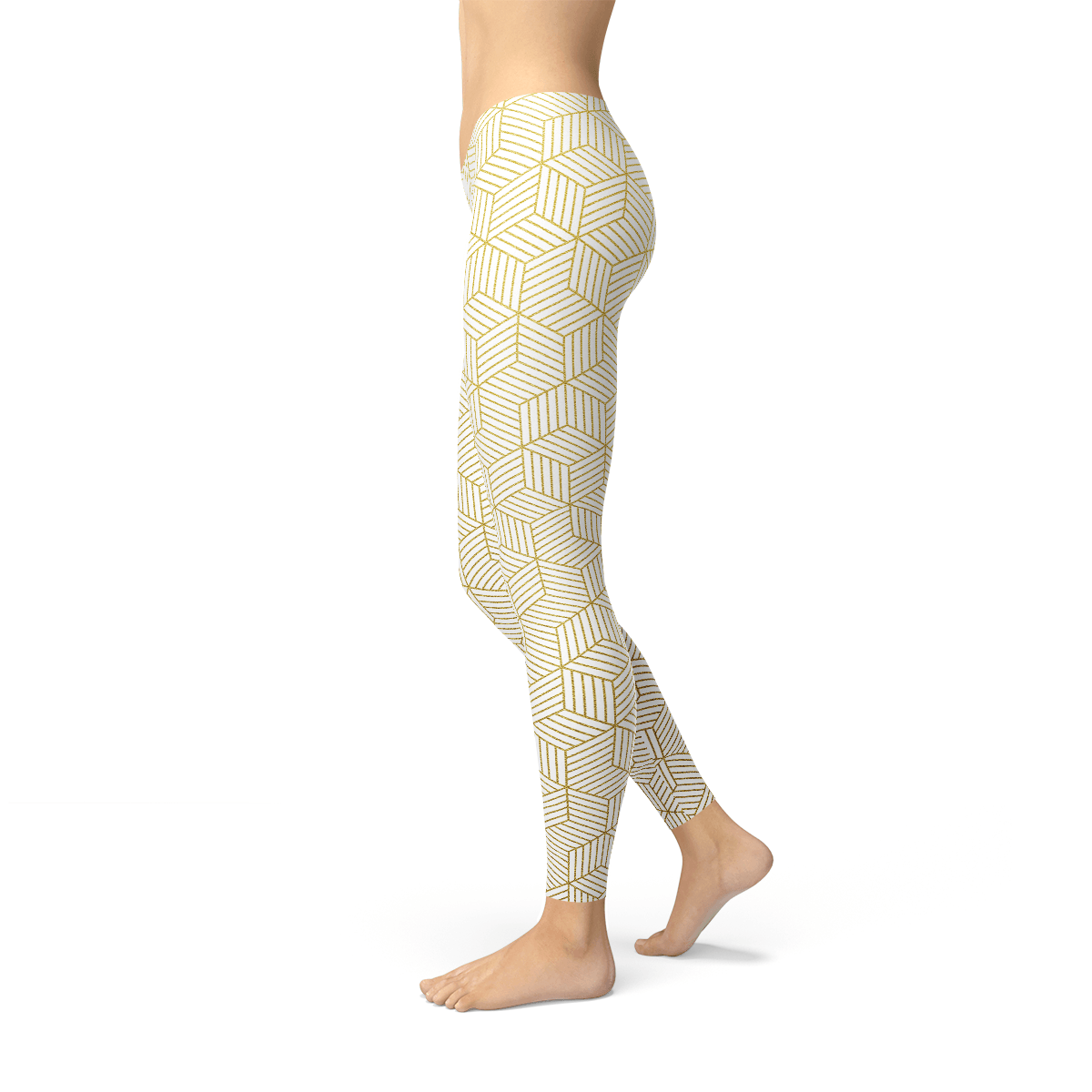 Womens White Leggings w/ Geometric Cubes - VirtuousWares:Global