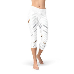 Womens White Stripes Capri Leggings - VirtuousWares:Global