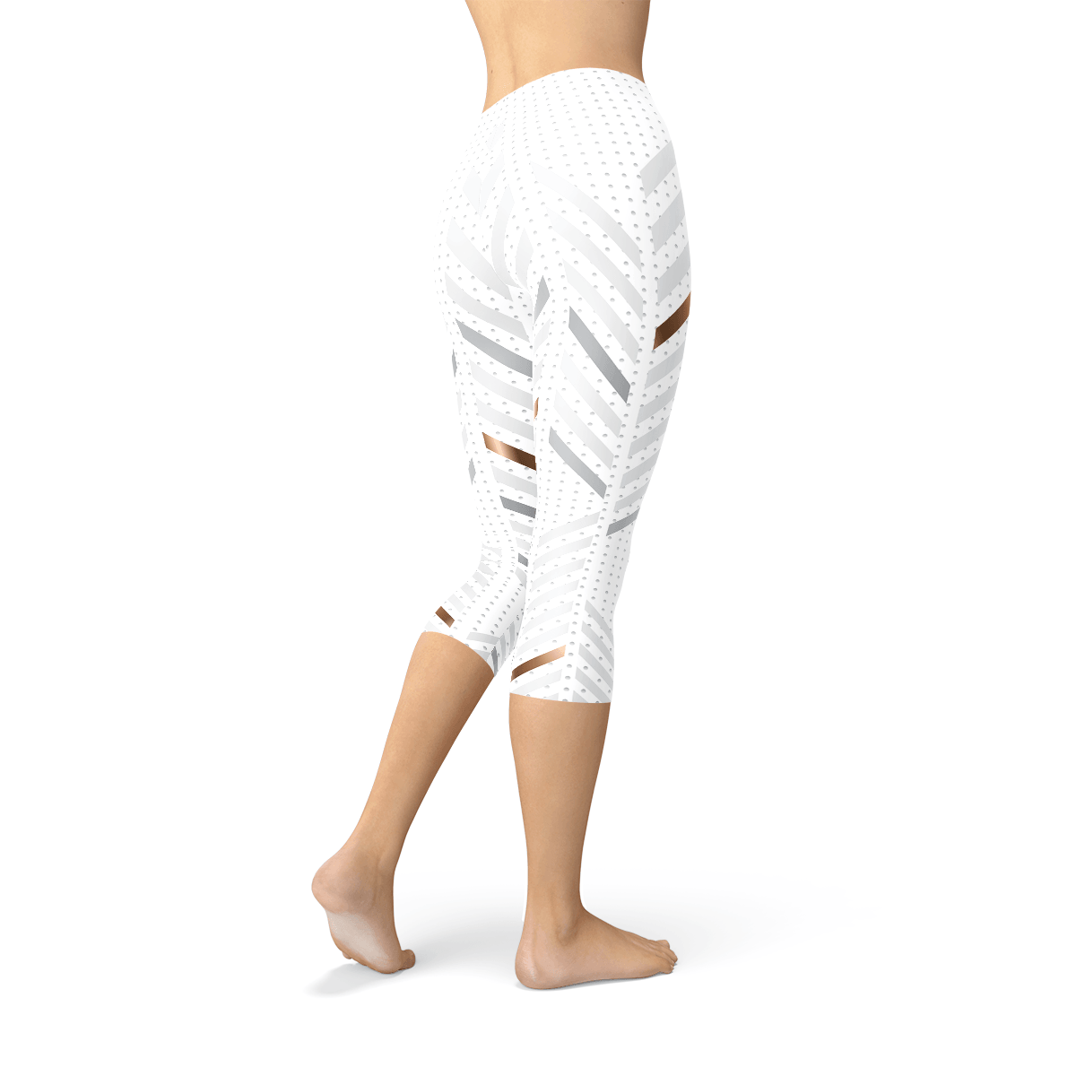 Womens White Stripes Capri Leggings - VirtuousWares:Global