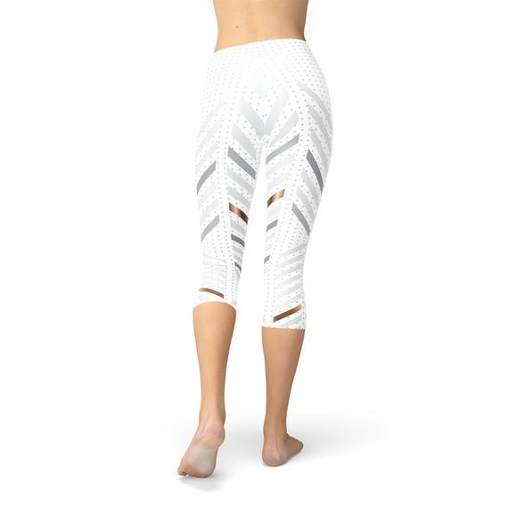 Womens White Stripes Capri Leggings - VirtuousWares:Global