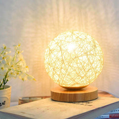 Wood Table Lamp Wood Decorative Bedside Moon Lamp USB Charger - VirtuousWares:Global