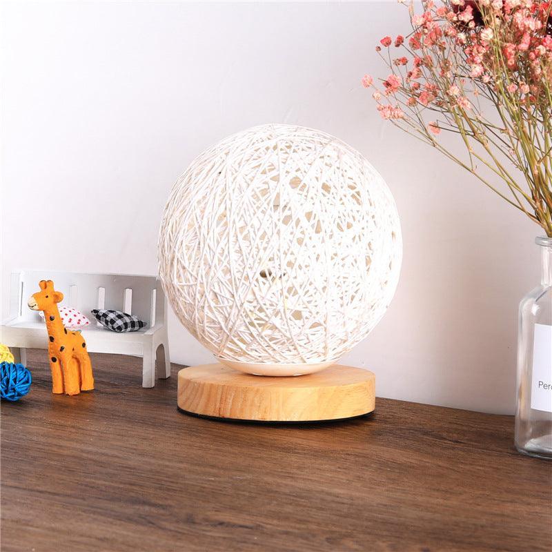 Wood Table Lamp Wood Decorative Bedside Moon Lamp USB Charger - VirtuousWares:Global