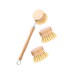 Wooden and Sisal Dish Brush with 2 Pieces Replacement Brush Heads - VirtuousWares:Global