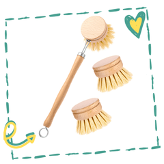 Wooden and Sisal Dish Brush with 2 Pieces Replacement Brush Heads - VirtuousWares:Global