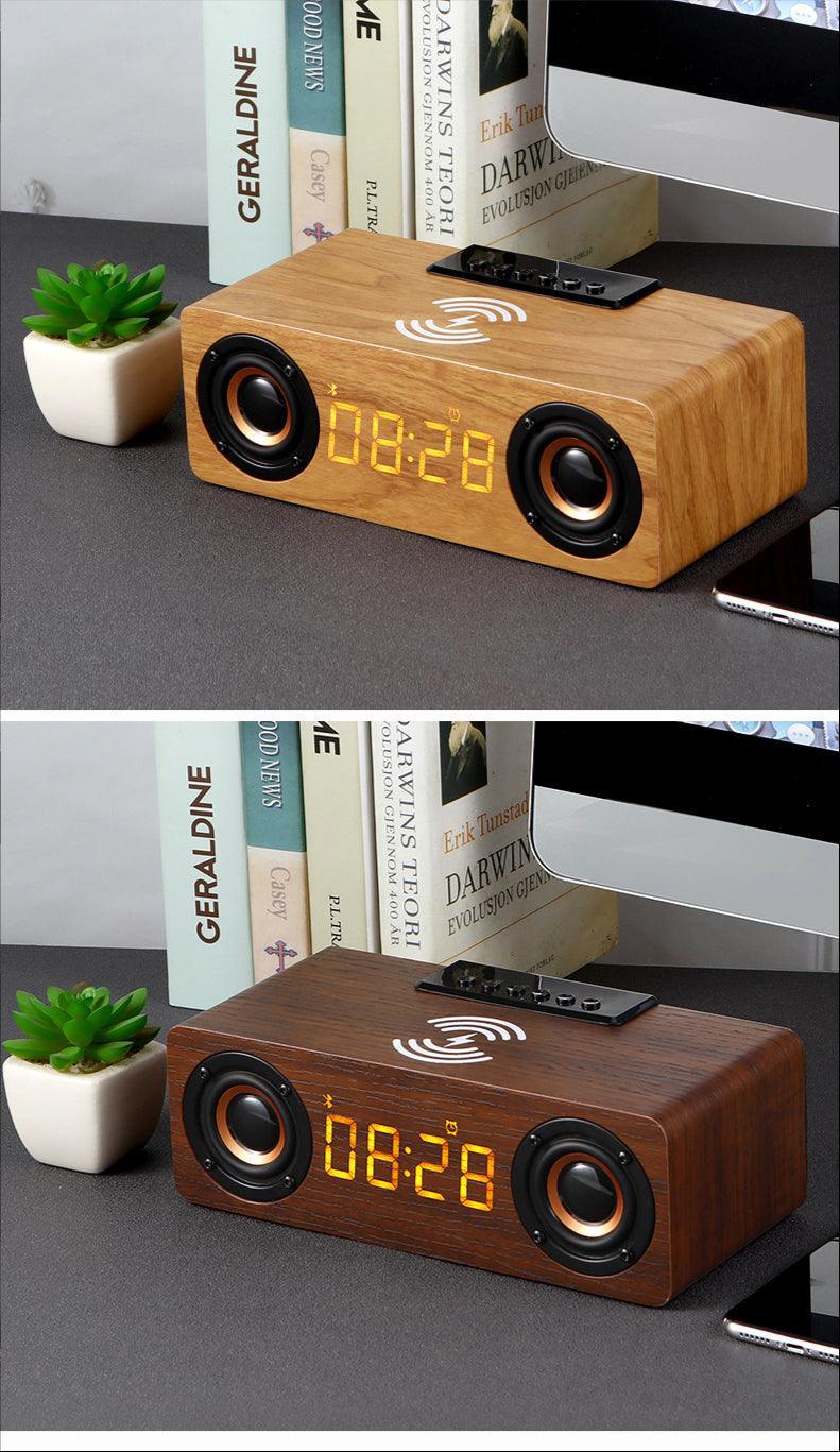 Wooden Retro Theme Wireless Charger Bluetooth Speaker Alarm Clock - VirtuousWares:Global